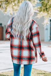 Plaid Button Up Shirt Jacket with Pockets Ins Street